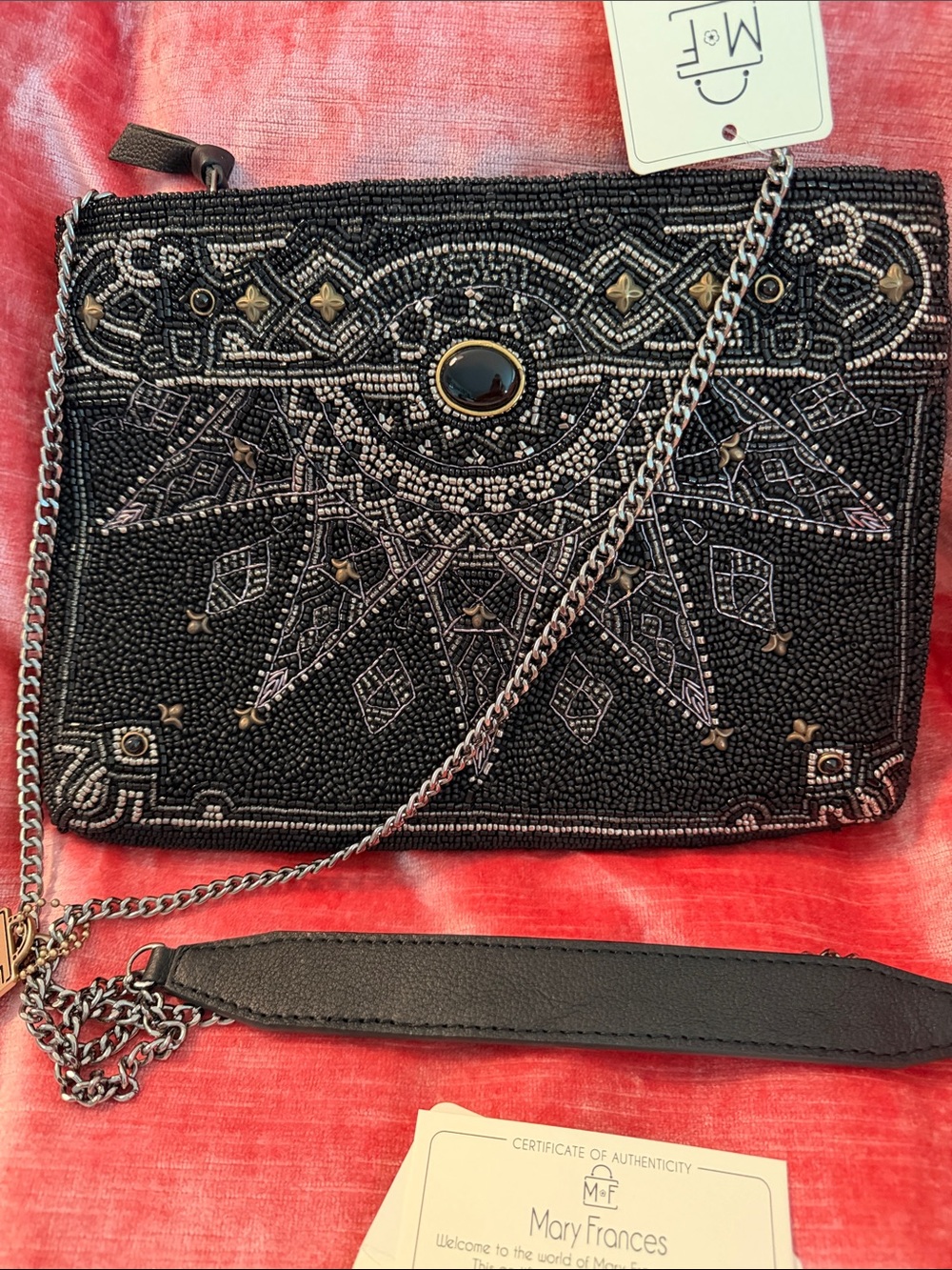 Mary Frances Black Beaded Crossbody with Chain Strap